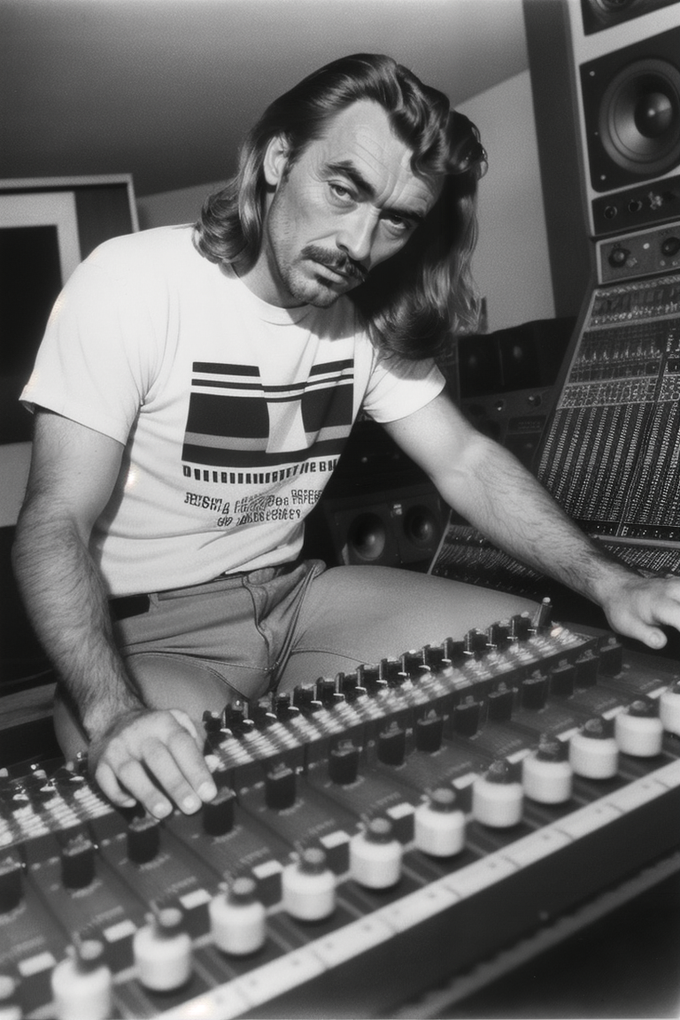 00179-2014832258.0-side angle, vintage analog photo of PhilipCipher, long hair, moustache, wearing a tshirt, sitting at a sound mixing board, rehea.png